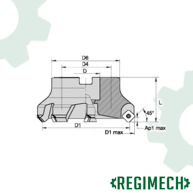 REGIMECH™ | KM12 45° FRESA AD ALTE PRESTAZIONI, Ø 50/100 mm, TAGLENTI 4/5 f