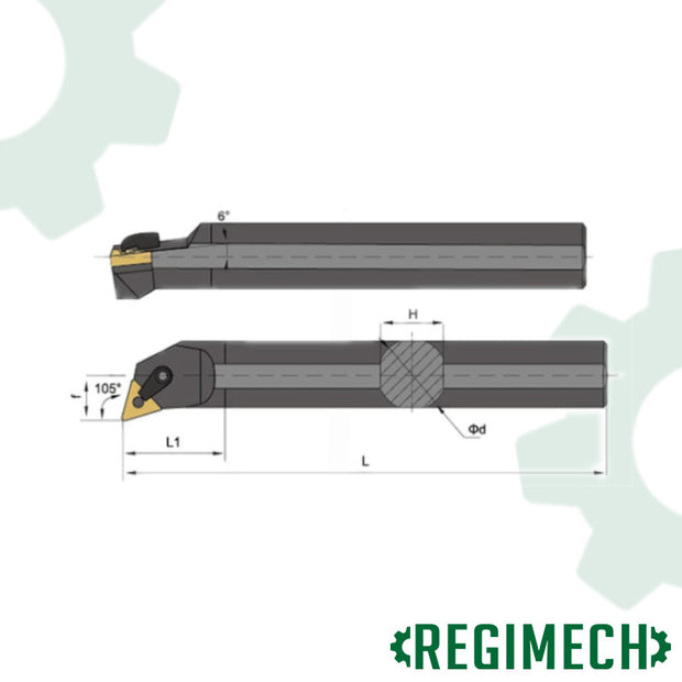 REGIMECH™ | BARRA ALESATRICE MTQNR/L CODOLO 16 - 25 mm INSERTI TNMG16 CON BLOCCAGGIO A STAFFA